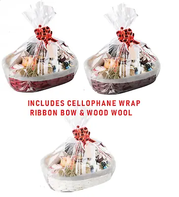 £14.99 • Buy Make Your Own Hamper Wicker Basket Cellophane Wood Shred Bow Easter Gift Set Kit