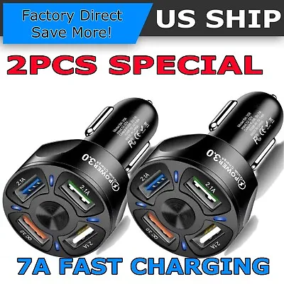 $7.99 • Buy 2 Pack 4 Port Car Charger Adapter Fast Charging Plug For Samsung Android IPhone