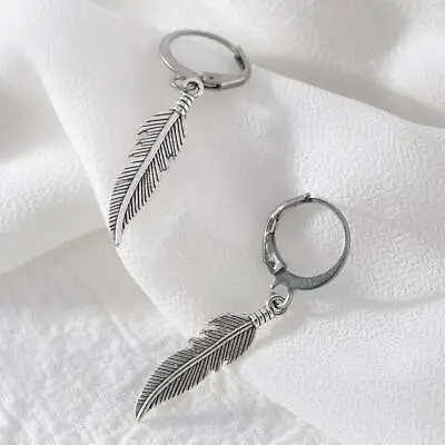 1xPunk Feather Pendant Hoop Earrings Jewelry Dangle Earring Men Women Jewelry UK • £2.66