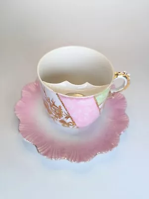 Early 19th Century Mustache Cup & Saucer Pink White And Gilded Rare!  • $25