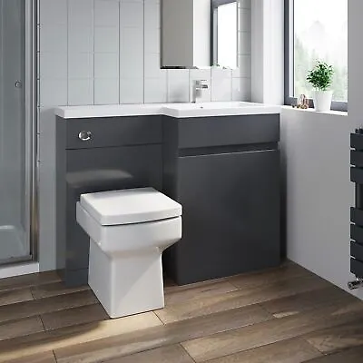 £438.97 • Buy Bathroom Vanity Unit Basin 1100 Mm Toilet Combined Furniture Right Hand RH Grey