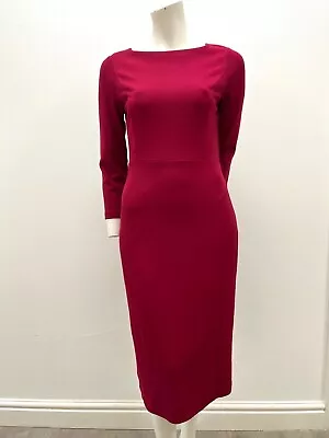 Ex HOBBS Size 10 Burgundy Red Knitted 3/4 Length Sleeve Fitted Pencil Dress • £25