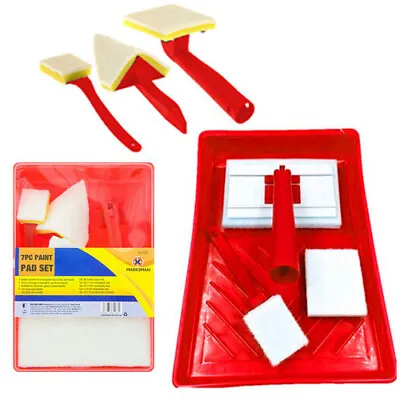 7pc Microfibre Paint Pad Set Tray & Lid Painting Kit Decorating Gloss Diy Home • £6.95