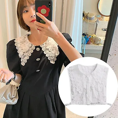 Chic Embroidery Lace Fake Collar Bib Women Detachable Half Shirt Blouse White • £9.42