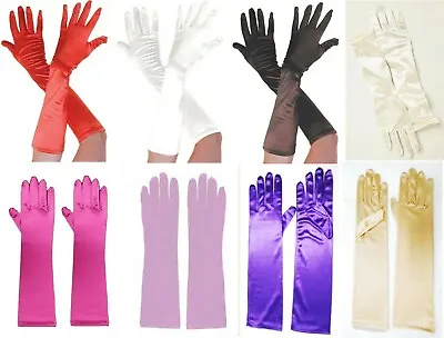 New Plain Long Satin Ladies Finger Gloves Elegant Evening Wedding Fancy Dress UK • £4.25