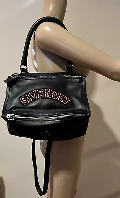 $1150 • Buy Givenchy Women's Black Leather Embroidered Patch Medium Pandora Bag Retail $2050