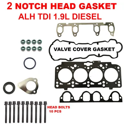 $89.99 • Buy 2 NOTCH Engine Cylinder Head Gasket Set W Bolts For VW ALH TDI 1.9L Diesel