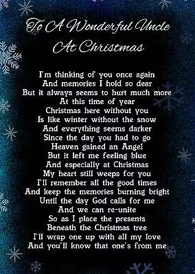 Wonderful Uncle At Christmas Memorial Graveside Poem Card With Ground Stake F277 • £3.29