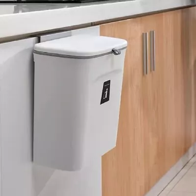 9L Kitchen Cupboard Door Hanging Waste Bin Wall Mounted Rubbish Trash Can W/ Lid • £10.95