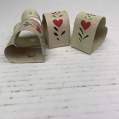 Vintage Heart Shaped Napkin Rings Set Of 4 Metal Painted Tableware Folk Rustic • $11.43