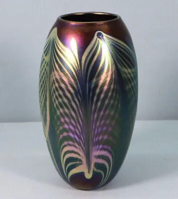 1982 Charles Lotton Pulled Feather 8  Vase Signed & Dated • $999.95