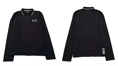 EA7 Men's Black L/S Train Core ID Stretch Polo Size UK XL 41  Chest 273188 6P209 • £79.99