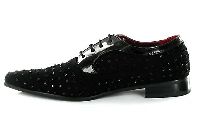 Rossellini Naples Mens Shoes Black Faux Suede Diamond Wedding Pointed Shoes • £44.99