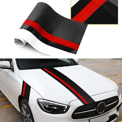 5D Carbon Fiber Red Stripe Front Hood Rear Trunk Decal Side Fender Universal Fit • $15.88