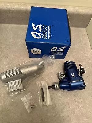 O.S. MAX (OS) 65LA (65 LA) Nitro RC  Airplane Engine With Muffler Blue/silver • $175