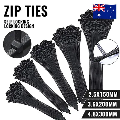 Cable Ties Zip Ties Nylon UV Stabilised 100/200/500/1000x Bulk Black Cable Tie • $5.50