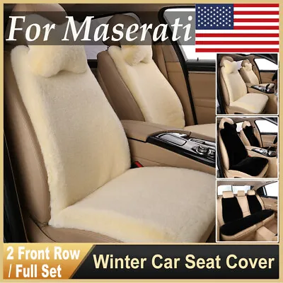 Faux Sheepskin Car Seat Covers 2pcs Front/Rear Cushions For Maserati Beige Black • $50.02