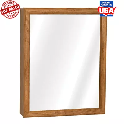 Rectangle Medicine Cabinet Mirror Adjustable Shelf Oak Frame Storage Space NEW • $84.08