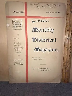 £18.68 • Buy Putnam‘S Monthly Historical Magazine July 1892. Genealogy History￼￼