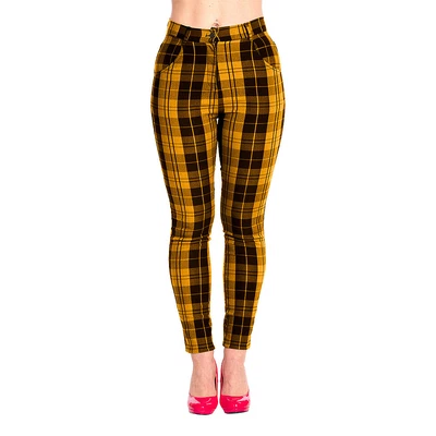 £27.31 • Buy Banned Tartan Power Plaid Check Retro Rockabilly Alternative Yellow Trousers