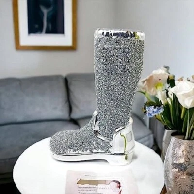 Silver Crushed Diamond Long Shoes Vase A Wonderful Elegance Home Decor Ornament • £15.74