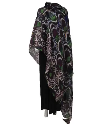 Dries Van Noten Womens Animal Print Silk Scarf Purple Green Black Gray Shawl • $164.12