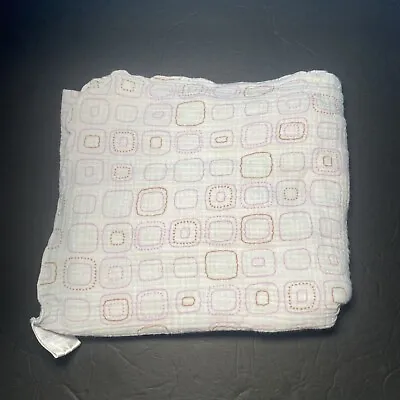 Luna Lullaby Baby Blanket White Pink Squares Cotton Muslin Swaddle Soft Lovey • $10.19