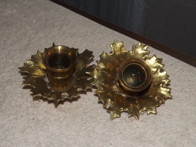 $29.99 • Buy Virginia Metalcrafters VA METALCRAFTERS VMC Brass HOLLY LEAVES Candle Holders