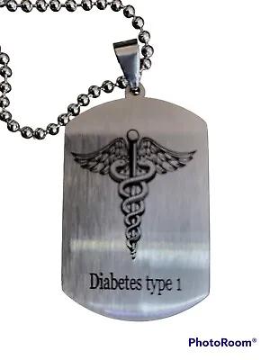 Personalised Engraving Necklace Medical Alert ID Dog Tag Pendant Steel Tag • £8.95