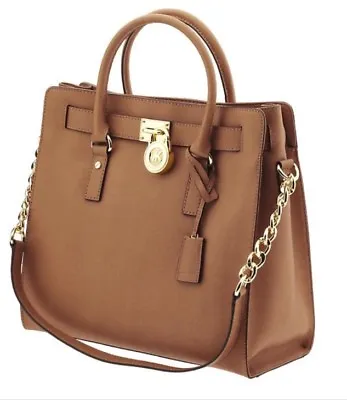 NWT MICHAEL KORS Hamilton Large Saffiano Leather Handbag $358 Luggage W GoldRock • $259