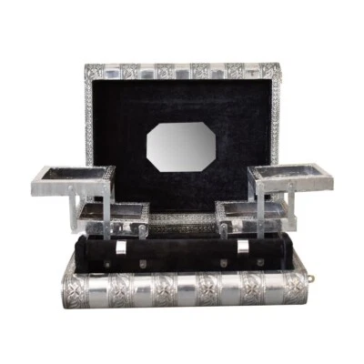 £19.99 • Buy Indian Silver Embossed Jewellery Box/Storage With Black Interior Velvet
