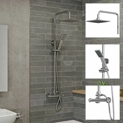 £69.97 • Buy Bathroom Thermostatic Mixer Shower Set Square Chrome Twin Head Exposed Valve