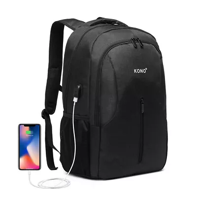 Men's A4 Large School Shoulder Bag Backpack USB Rucksack Travel Satchel Bag • £9.99