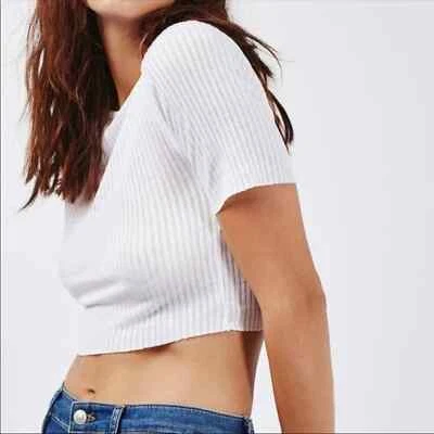 £15.47 • Buy NWT Topshop White Ribbed Slash Short Sleeve Crop Tee T-shirt Size 4 Small