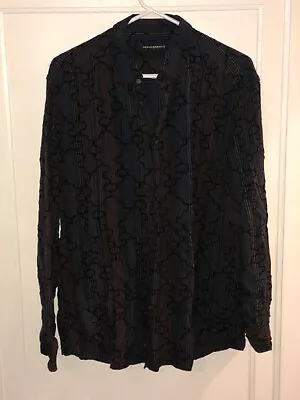 Jhane Barnes Silk/Rayon Blend Large Shirt Dark Striped With Velvet Accent • $31.99