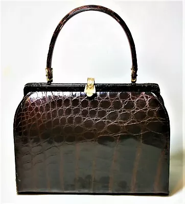 Vintage Manon Handbag Genuine Alligator Frame Bag Dark Brown Purse Vtg • $274.99