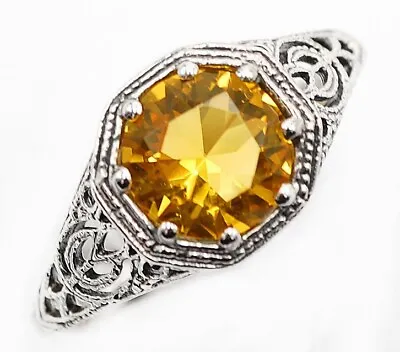 $32.99 • Buy 2CT Natural Citrine 925 Solid Sterling Silver Filigree Ring Jewelry Sz 6 FB1-9