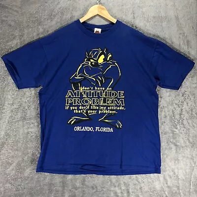 Vintage Looney Tunes Taz Warner Bros T Shirt XL Blue 1998 USA Attitude Devil • £34.99
