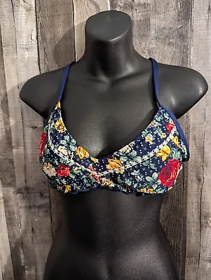 Mossimo Women's Size M Blue Floral Strappy Back Bikini Top • $4.95