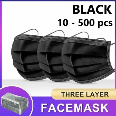 Disposable 3 Layer Surgical Face Mask-Black Use And Throw Mask 200 Pieces • $26.99