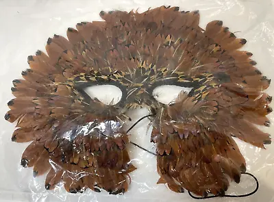 Feathered Barn Owl Masquerade Mardi Gras Mask Brown Tan Feathers NEW • $11.99