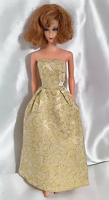 Vintage Handmade Beige Gold Sparkle Leaf Barbie Dress Gown • $12.99