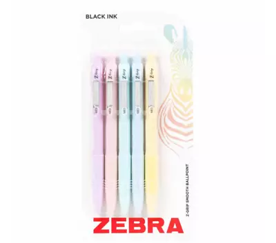 £3.95 • Buy Zebra 5 Pack Black Ballpoint Pens Pastel Coloured Barral