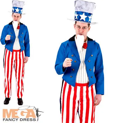 Uncle Sam Mens Fancy Dress American USA Army Military Adults Costume Outfit  • £26.99