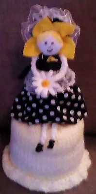 £4.99 • Buy Knitted Toilet Roll Cover +Flower  Doll / Novelty Toilet Roll Cover Handmade  UK