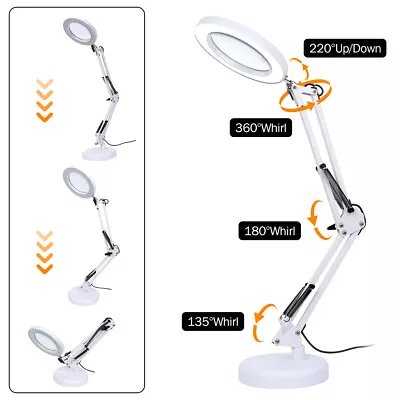 10X Magnifying Glass Desk Light Magnifier LED Lamp Reading Lamp White UK • £13.09