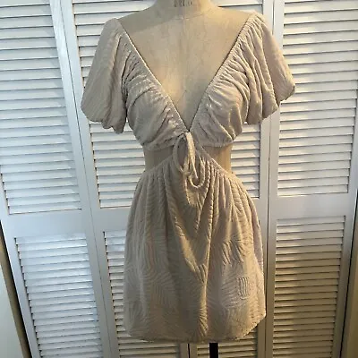 Vintage Havana Dress S Elastic Terry Cream Off Shoulder Open Side Low Back Sexy • $19.98