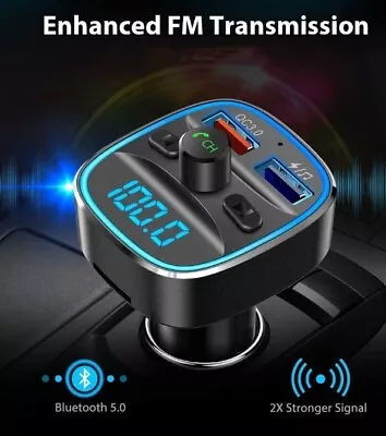 Bluetooth 5.0 Wireless Car FM Transmitter MP3 Player Radio 2 USB Charger Adapter • £11.99