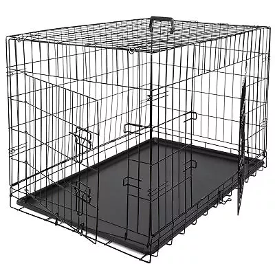 36  Dog Crate Kennel Folding Pet Cage 2 Door With Tray Indoor Pet Safe House • $45.58