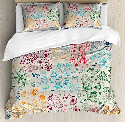 £42.99 • Buy Nautical Duvet Cover Set Colorful Undersea Life